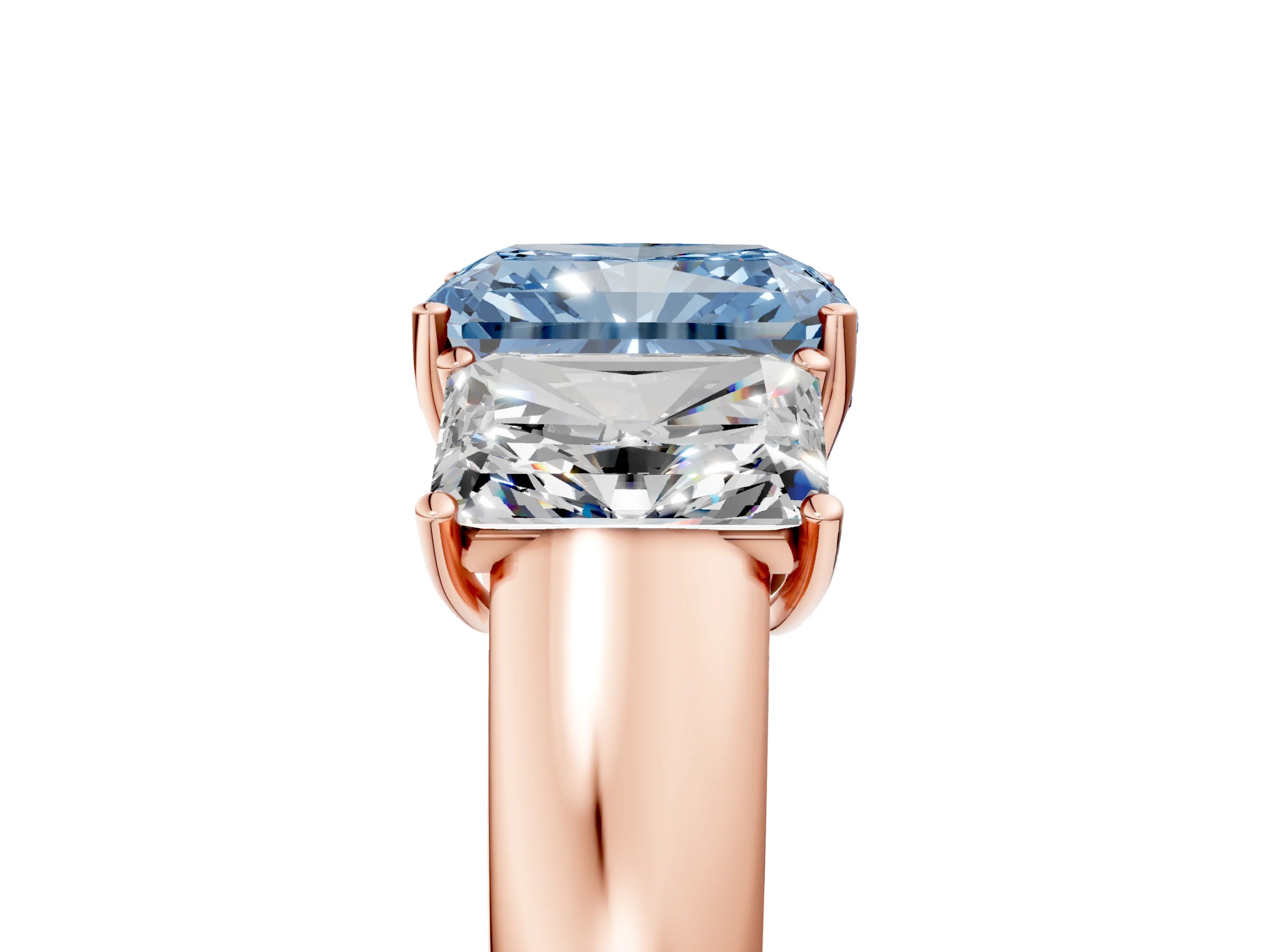 Rose gold Three-Stone Fancy Blue Radiant Cut Cut Diamond Ring with Prong Setting and Classic Band_5