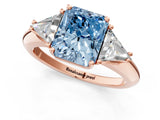 Rose gold Three-Stone Fancy Blue Radiant Cut Cut Diamond Ring with Trillion Side Stones and Four-Prong Setting_4