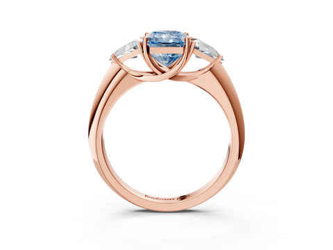 Rose gold Three-Stone Fancy Blue Radiant Cut Cut Diamond Ring with Trillion Side Stones and Four-Prong Setting_6