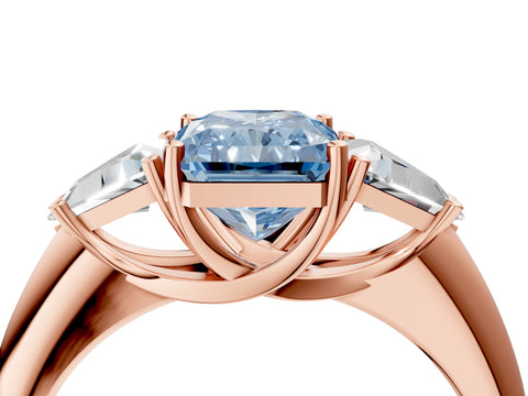 Rose gold Three-Stone Fancy Blue Radiant Cut Cut Diamond Ring with Trillion Side Stones and Four-Prong Setting_7