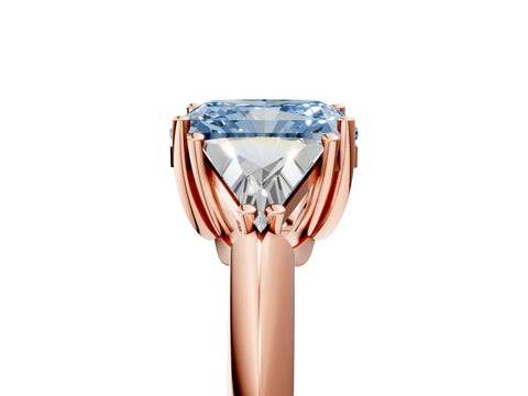 Rose gold Three-Stone Fancy Blue Radiant Cut Cut Diamond Ring with Trillion Side Stones and Four-Prong Setting_8