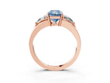 Rose gold Three-Stone Fancy Blue Radiant Cut Cut Diamond Ring with Trillion Side Stones on a Split Shank Band_3