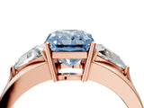 Rose gold Three-Stone Fancy Blue Radiant Cut Cut Diamond Ring with Trillion Side Stones on a Split Shank Band_4