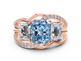 Rose gold Three-Stone Fancy Blue Radiant Cut Cut Diamond Split Shank Prong Set Ring_12