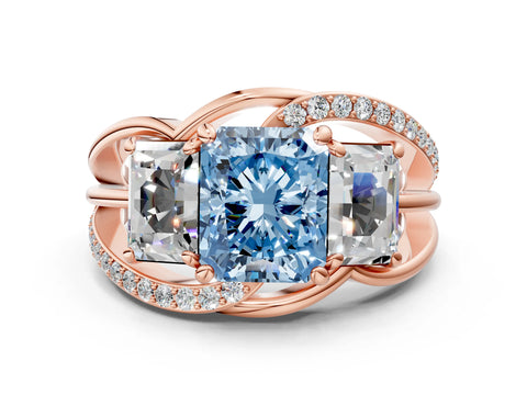 Rose gold Three-Stone Fancy Blue Radiant Cut Cut Diamond Split Shank Prong Set Ring_12