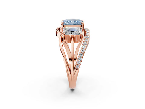 Rose gold Three-Stone Fancy Blue Radiant Cut Cut Diamond Split Shank Prong Set Ring_14