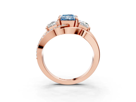 Rose gold Three-Stone Fancy Blue Radiant Cut Cut Diamond Split Shank Prong Set Ring_15