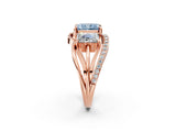 Rose gold Three-Stone Fancy Blue Radiant Cut Cut Diamond Split Shank Prong Set Ring_2