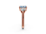 Rose gold Three-Stone Fancy Blue Radiant Cut Cut Milgrain Band Prong Setting Ring_2