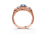 Rose gold Three-Stone Fancy Blue Radiant Cut Cut Milgrain Band Prong Setting Ring_3