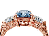 Rose gold Three-Stone Fancy Blue Radiant Cut Cut Milgrain Band Prong Setting Ring_4