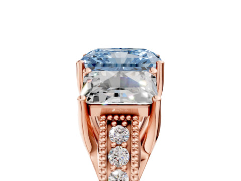 Rose gold Three-Stone Fancy Blue Radiant Cut Cut Milgrain Pavé Engagement Ring_5