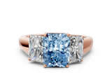 Rose gold Three-Stone Fancy Blue Radiant Cut Cut Solitaire Ring with Classic Prong Setting