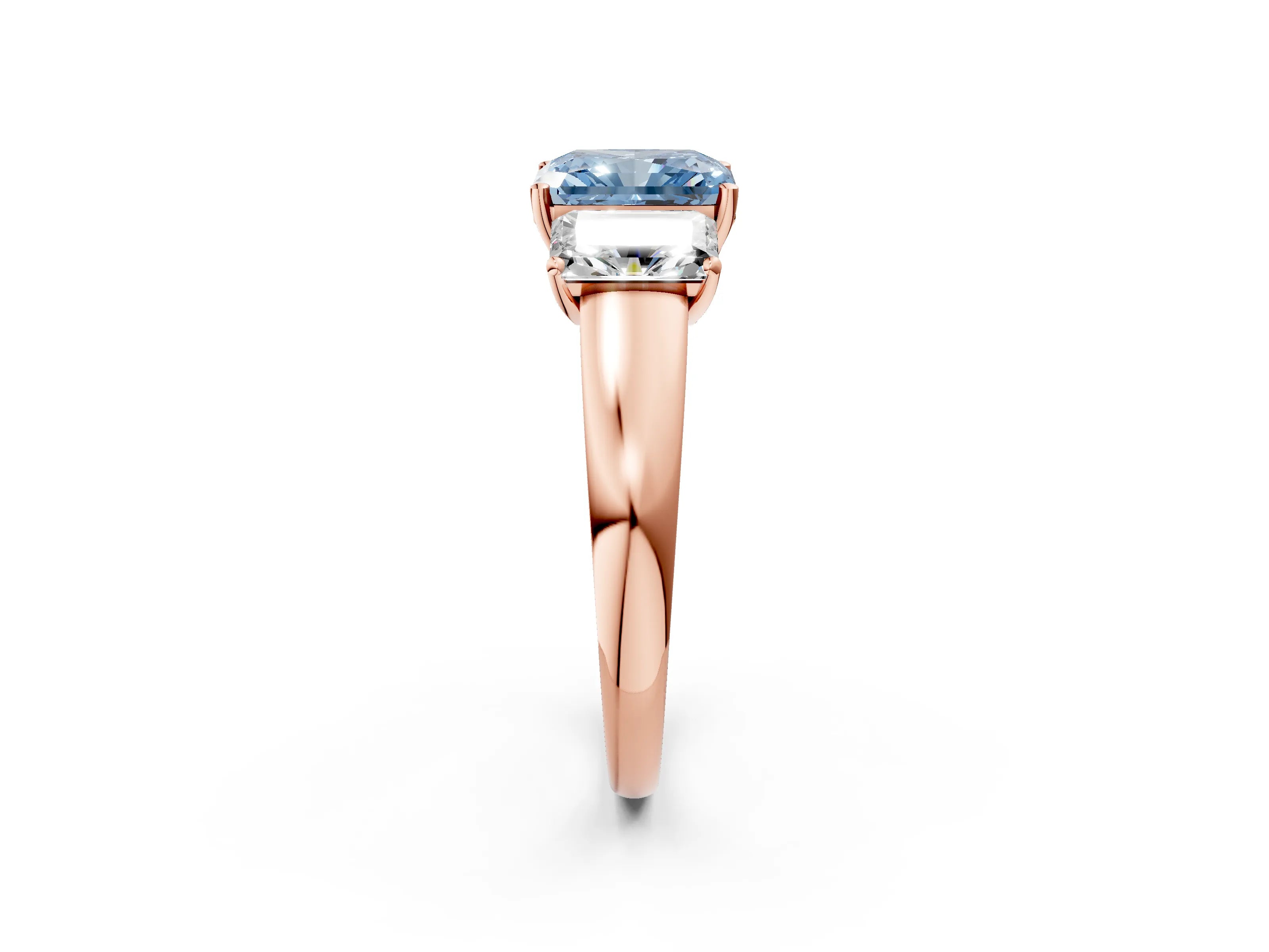 Rose gold Three-Stone Fancy Blue Radiant Cut Cut Solitaire Ring with Classic Prong Setting_2