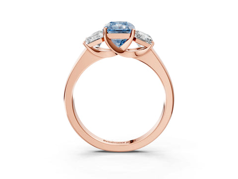 Rose gold Three-Stone Fancy Blue Radiant Cut Cut Solitaire Ring with Classic Prong Setting_3