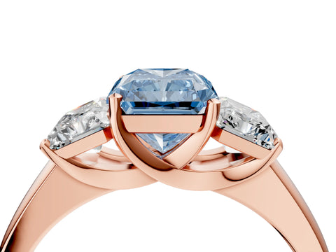 Rose gold Three-Stone Fancy Blue Radiant Cut Cut Solitaire Ring with Classic Prong Setting_4
