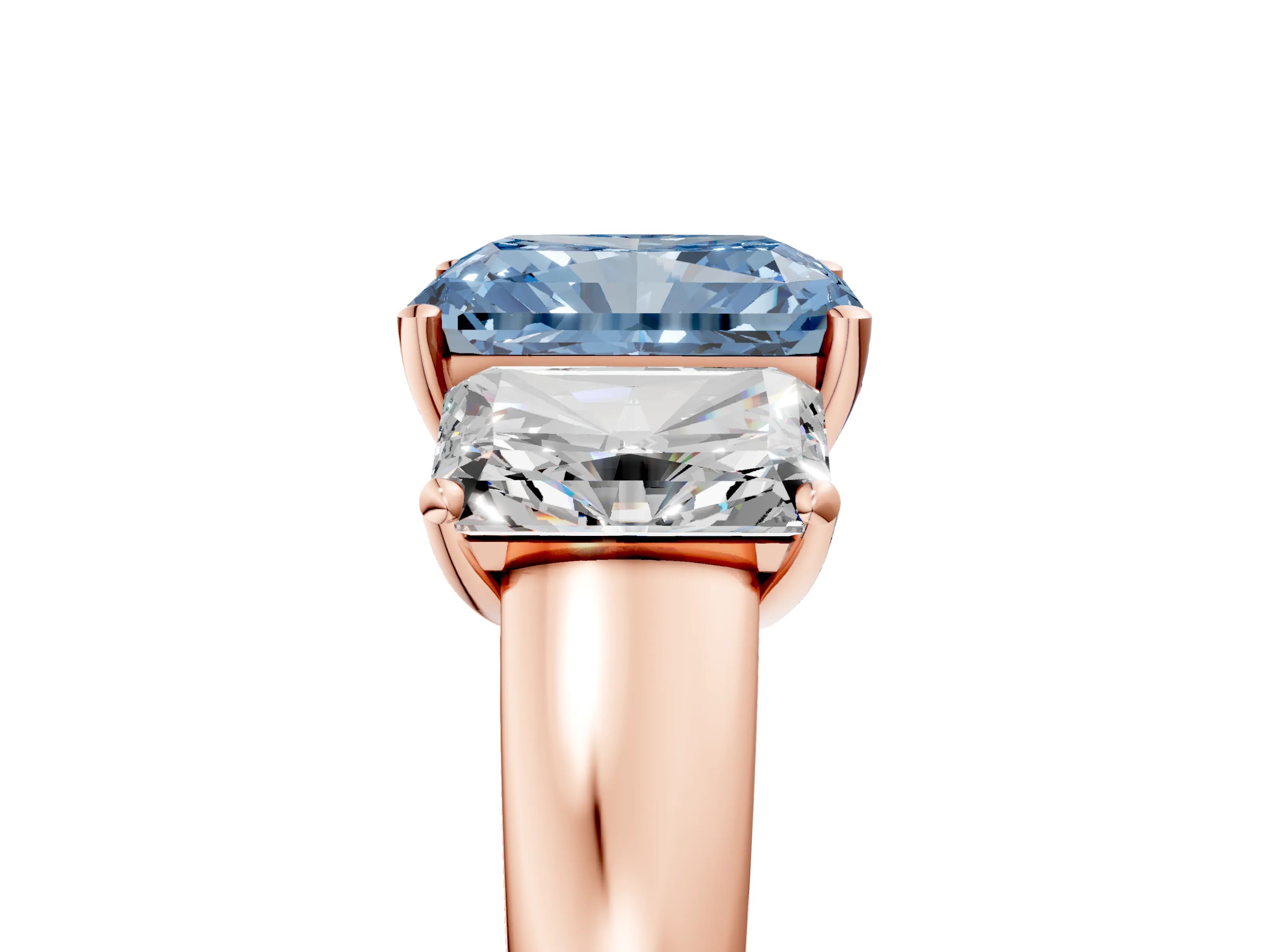 Rose gold Three-Stone Fancy Blue Radiant Cut Cut Solitaire Ring with Classic Prong Setting_5