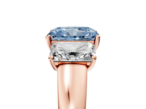 Rose gold Three-Stone Fancy Blue Radiant Cut Cut Solitaire Ring with Classic Prong Setting_5