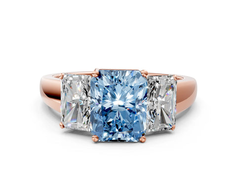 Rose gold Three-Stone Fancy Blue Radiant Cut Cut Solitaire Ring with Classic Prong Setting
