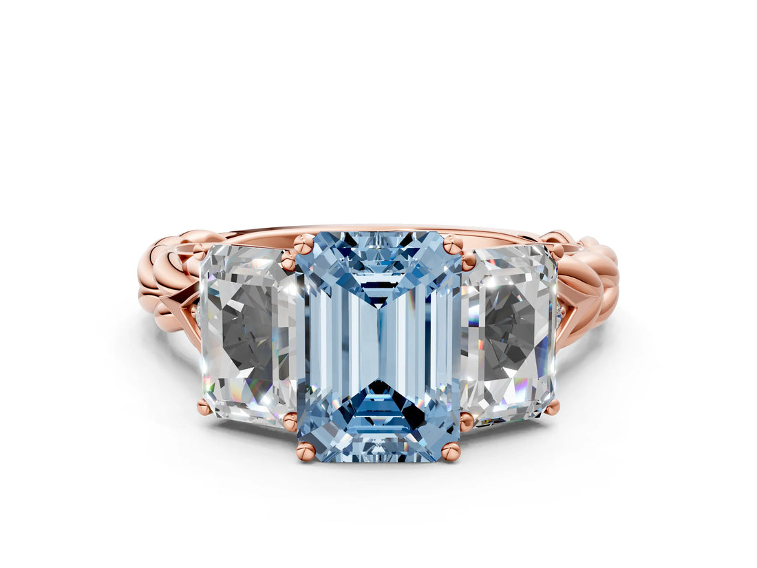Rose gold Three-Stone Fancy Blue Radiant Cut Diamond Braided Band Ring with Four-Prong Setting_102