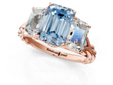Rose gold Three-Stone Fancy Blue Radiant Cut Diamond Braided Band Ring with Four-Prong Setting_103