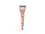 Rose gold Three-Stone Fancy Blue Radiant Cut Diamond Braided Band Ring with Four-Prong Setting_104