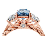 Rose gold Three-Stone Fancy Blue Radiant Cut Diamond Braided Band Ring with Four-Prong Setting_106
