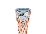 Rose gold Three-Stone Fancy Blue Radiant Cut Diamond Braided Band Ring with Four-Prong Setting_107