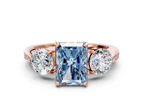 Rose gold Three-Stone Fancy Blue Radiant Cut Diamond Channel Set Engagement Ring with Prong Setting_12
