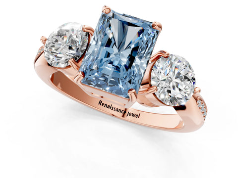 Rose gold Three-Stone Fancy Blue Radiant Cut Diamond Channel Set Engagement Ring with Prong Setting_13