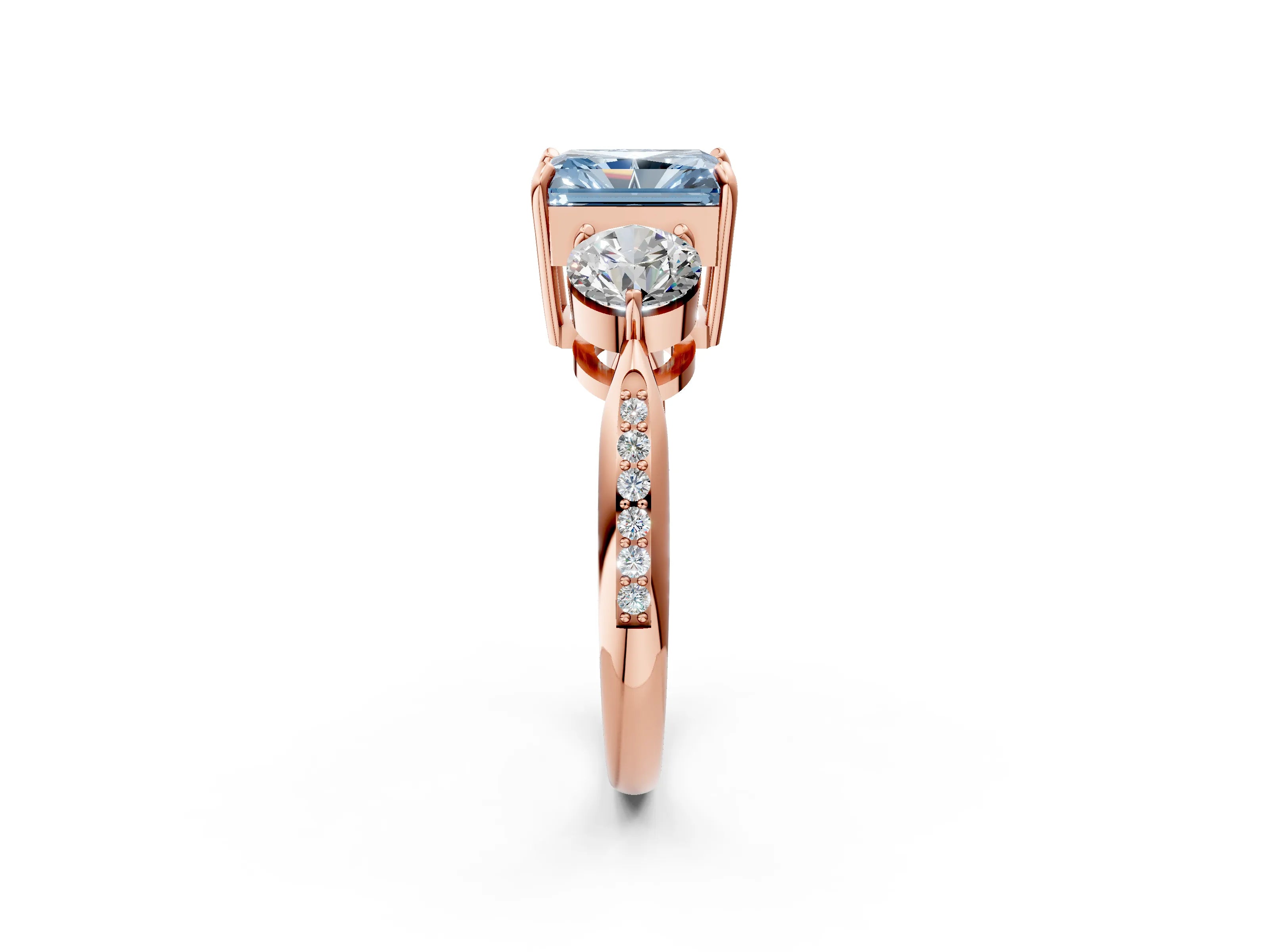 Rose gold Three-Stone Fancy Blue Radiant Cut Diamond Channel Set Engagement Ring with Prong Setting_14