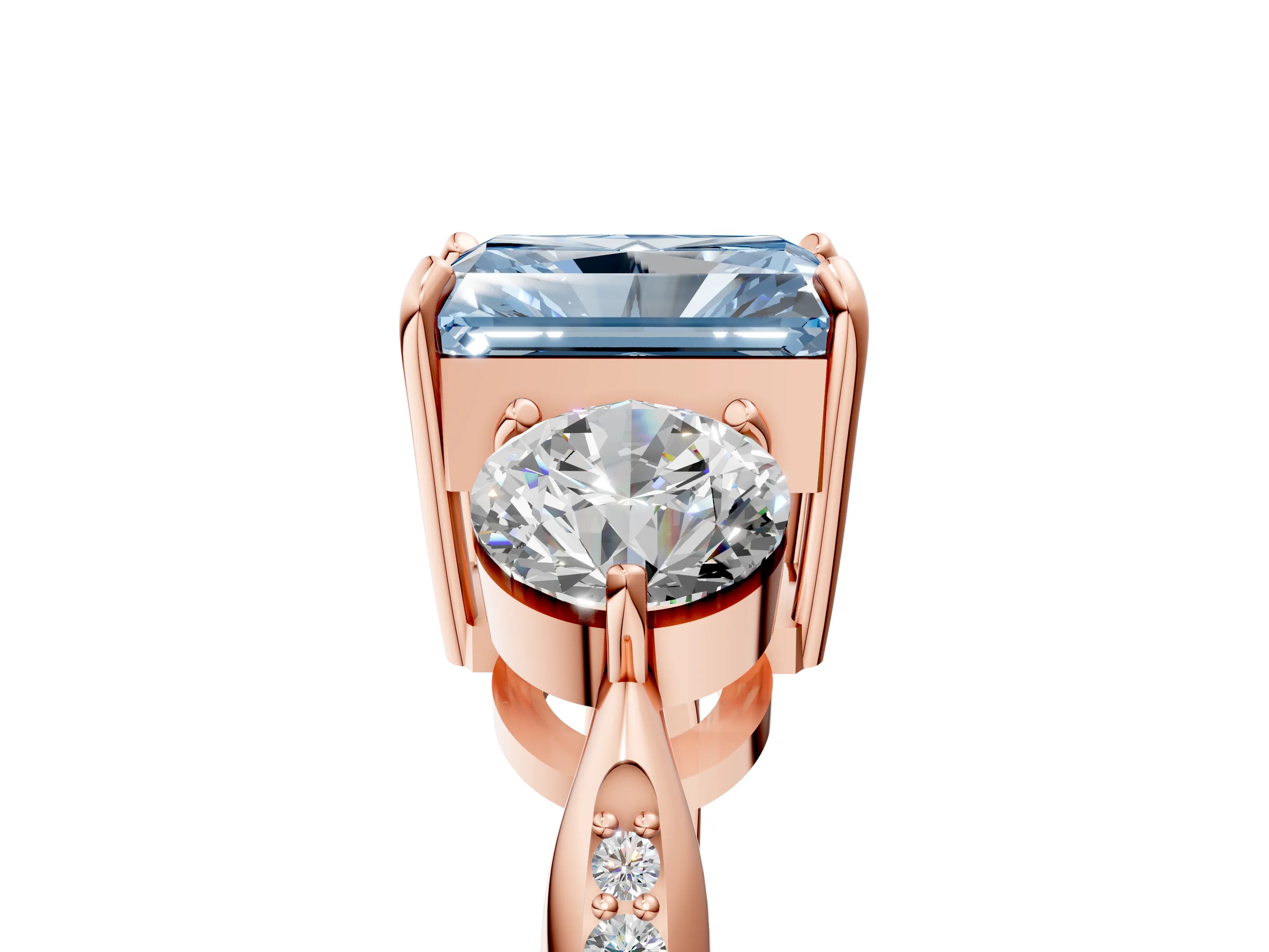 Rose gold Three-Stone Fancy Blue Radiant Cut Diamond Channel Set Engagement Ring with Prong Setting_17