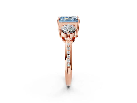 Rose gold Three-Stone Fancy Blue Radiant Cut Diamond Channel Set Engagement Ring with Prong Setting_2