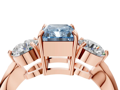 Rose gold Three-Stone Fancy Blue Radiant Cut Diamond Channel Set Engagement Ring with Prong Setting_4