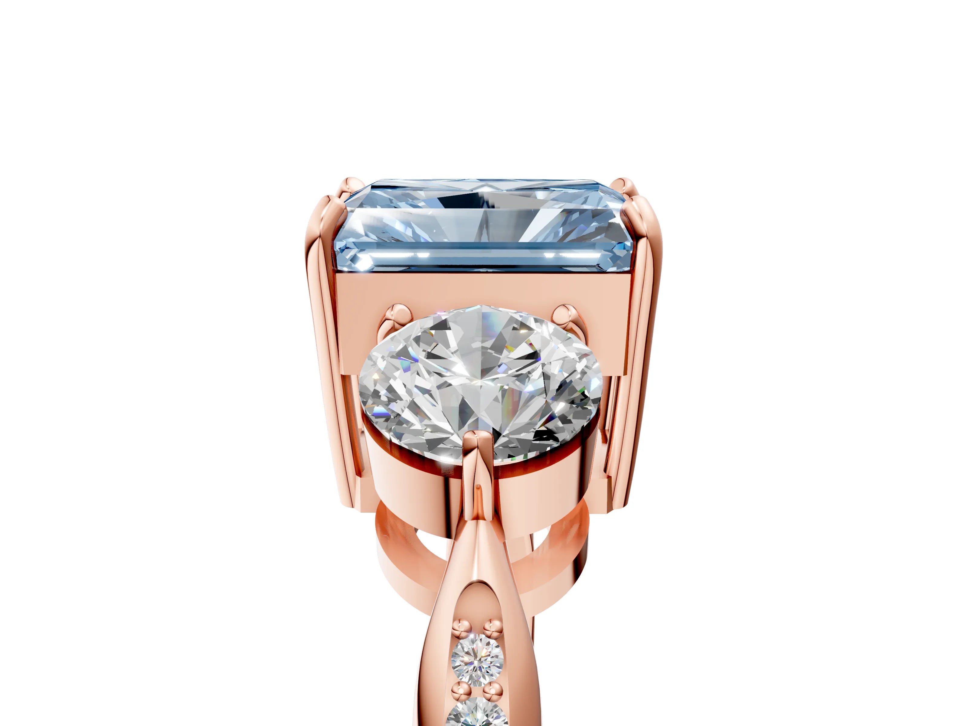 Rose gold Three-Stone Fancy Blue Radiant Cut Diamond Channel Set Engagement Ring with Prong Setting_5