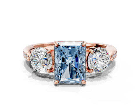 Rose gold Three-Stone Fancy Blue Radiant Cut Diamond Channel Set Engagement Ring with Prong Setting