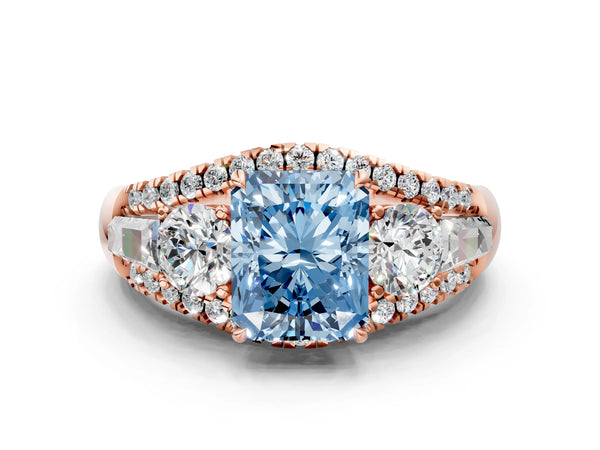 Rose Gold Radiant Cut Five Stone Baguette Engagement Ring Setting for Fancy Blue Center