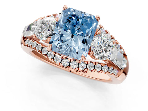Rose gold Three-Stone Fancy Blue Radiant Cut Diamond Engagement Ring with Pave Band and Prong Setting_1
