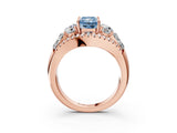 Rose gold Three-Stone Fancy Blue Radiant Cut Diamond Engagement Ring with Pave Band and Prong Setting_3
