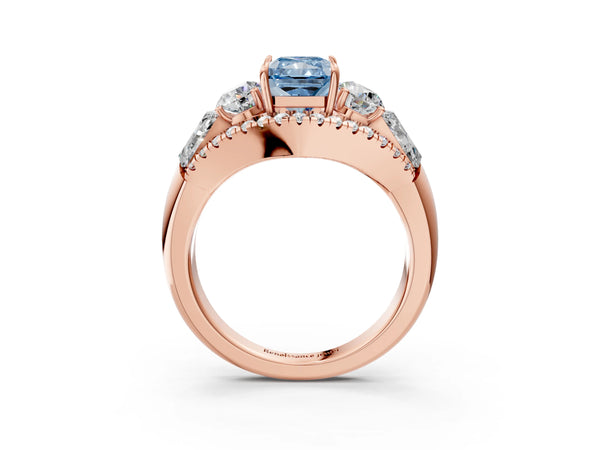 Rose Gold Radiant Cut Five Stone Baguette Engagement Ring Setting for Fancy Blue Center