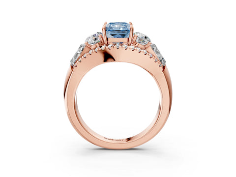 Rose gold Three-Stone Fancy Blue Radiant Cut Diamond Engagement Ring with Pave Band and Prong Setting_3