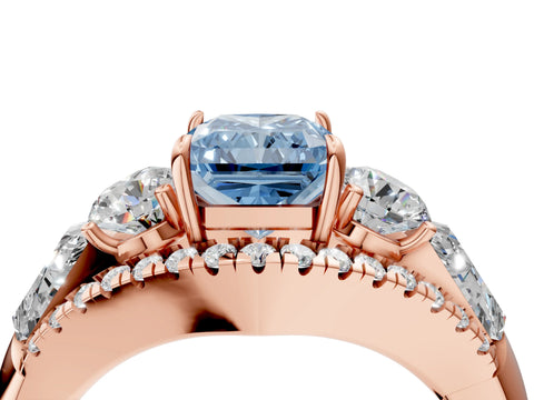 Rose gold Three-Stone Fancy Blue Radiant Cut Diamond Engagement Ring with Pave Band and Prong Setting_4