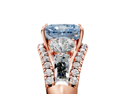 Rose gold Three-Stone Fancy Blue Radiant Cut Diamond Engagement Ring with Pave Band and Prong Setting_5