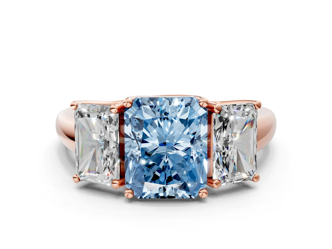 Rose gold Three-Stone Fancy Blue Radiant Cut Diamond Engagement Ring with Prong Setting_3