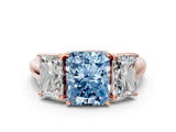 Rose gold Three-Stone Fancy Blue Radiant Cut Diamond Engagement Ring with Prong Setting_3