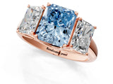 Rose gold Three-Stone Fancy Blue Radiant Cut Diamond Engagement Ring with Prong Setting_4