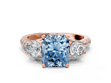 Rose gold Three-Stone Fancy Blue Radiant  Cut Diamond Pavé Band with Four-Prong Setting_28