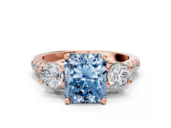 Rose gold Three-Stone Fancy Blue Radiant Cut Diamond Pavé Band with Four-Prong Setting