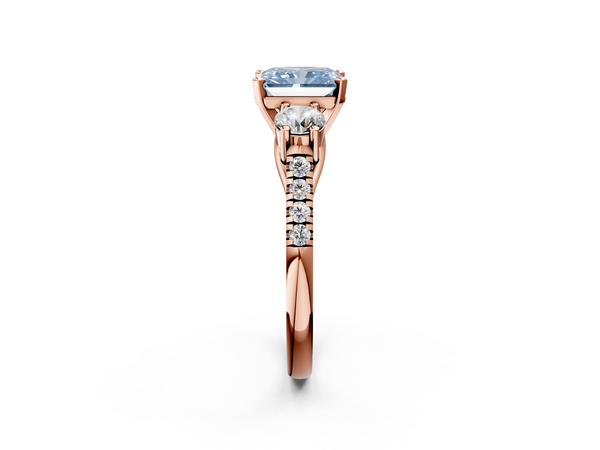 Rose gold Three-Stone Fancy Blue Radiant Cut Diamond Pavé Band with Four-Prong Setting