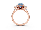 Rose gold Three-Stone Fancy Blue Radiant  Cut Diamond Pavé Band with Four-Prong Setting_31